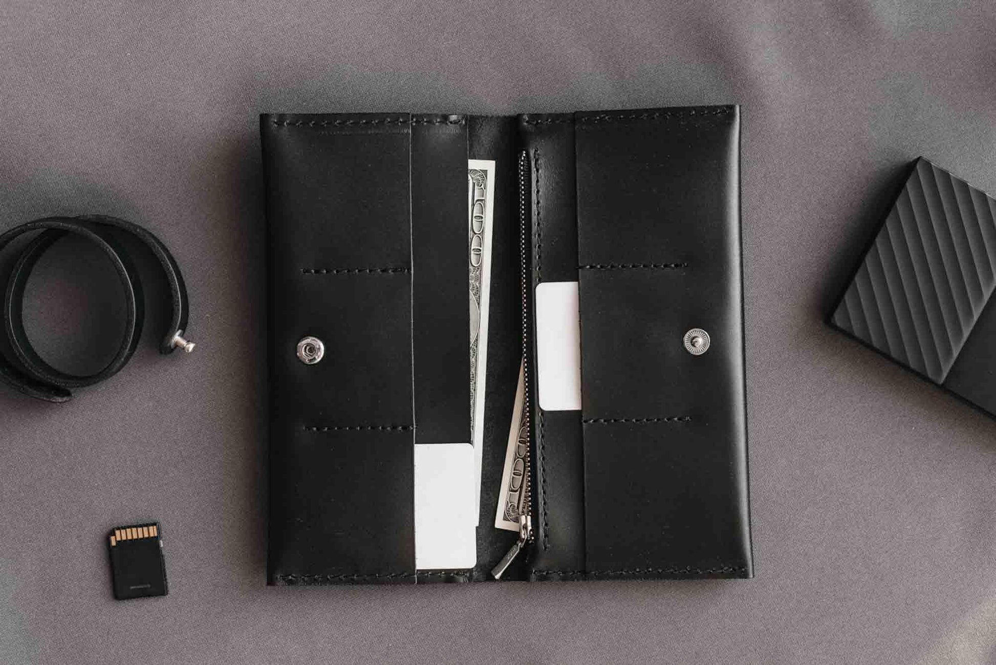 Long Smooth Leather Wallet with Handle