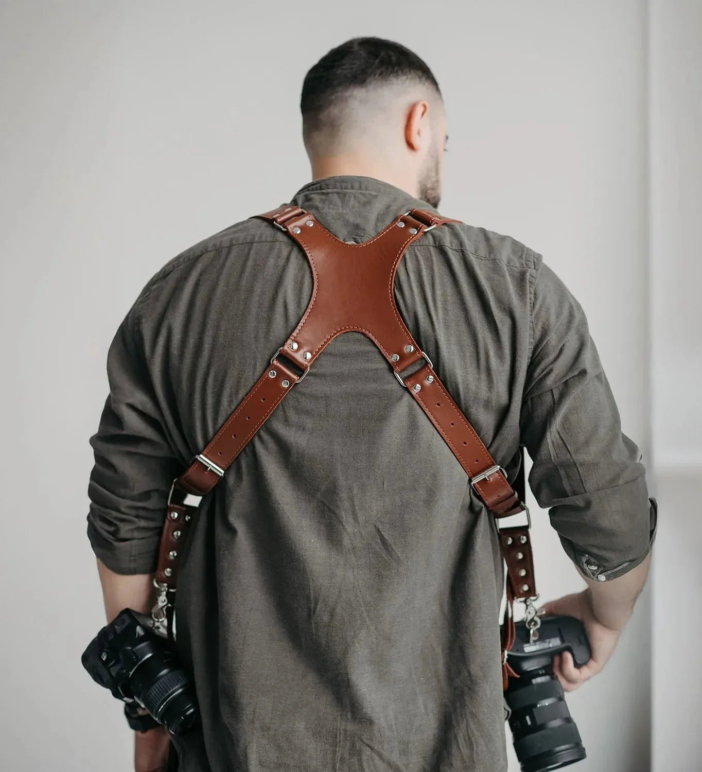 Smooth Leather Dual Camera Harness – Adjustable & Secure Fit