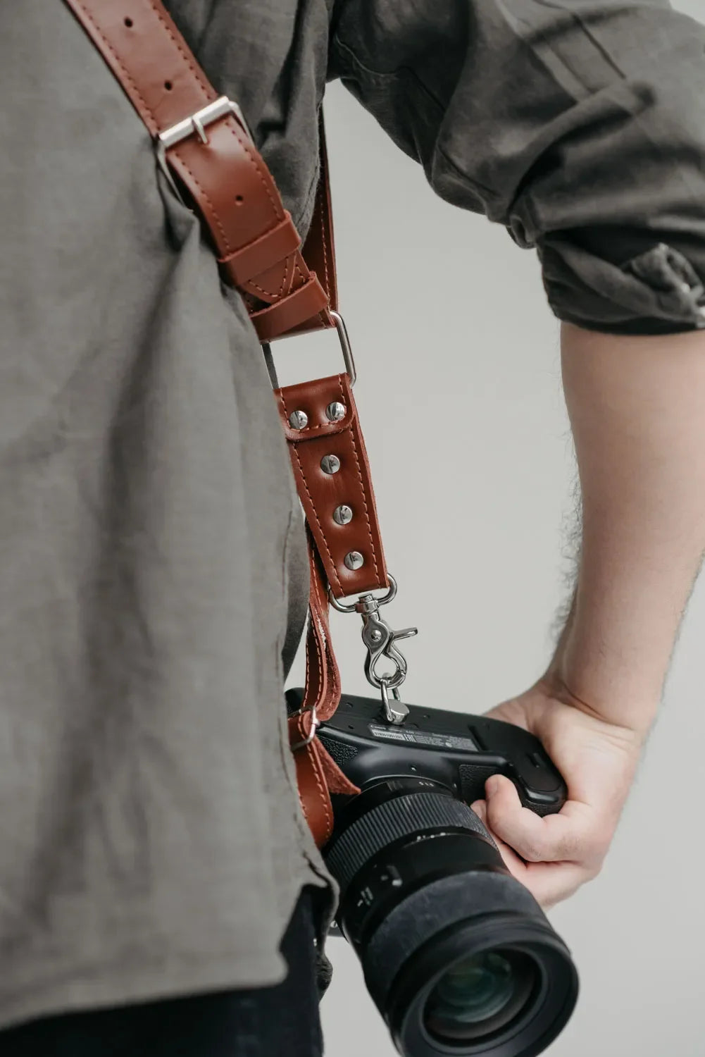 Smooth Leather Dual Camera Harness – Adjustable & Secure Fit