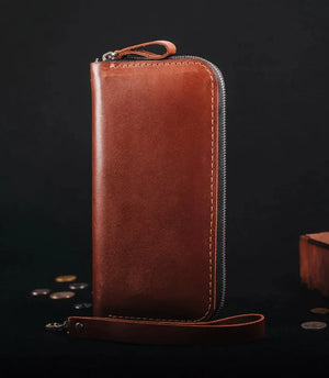Leather Clutch Wallet – Zip Closure & Wrist Strap