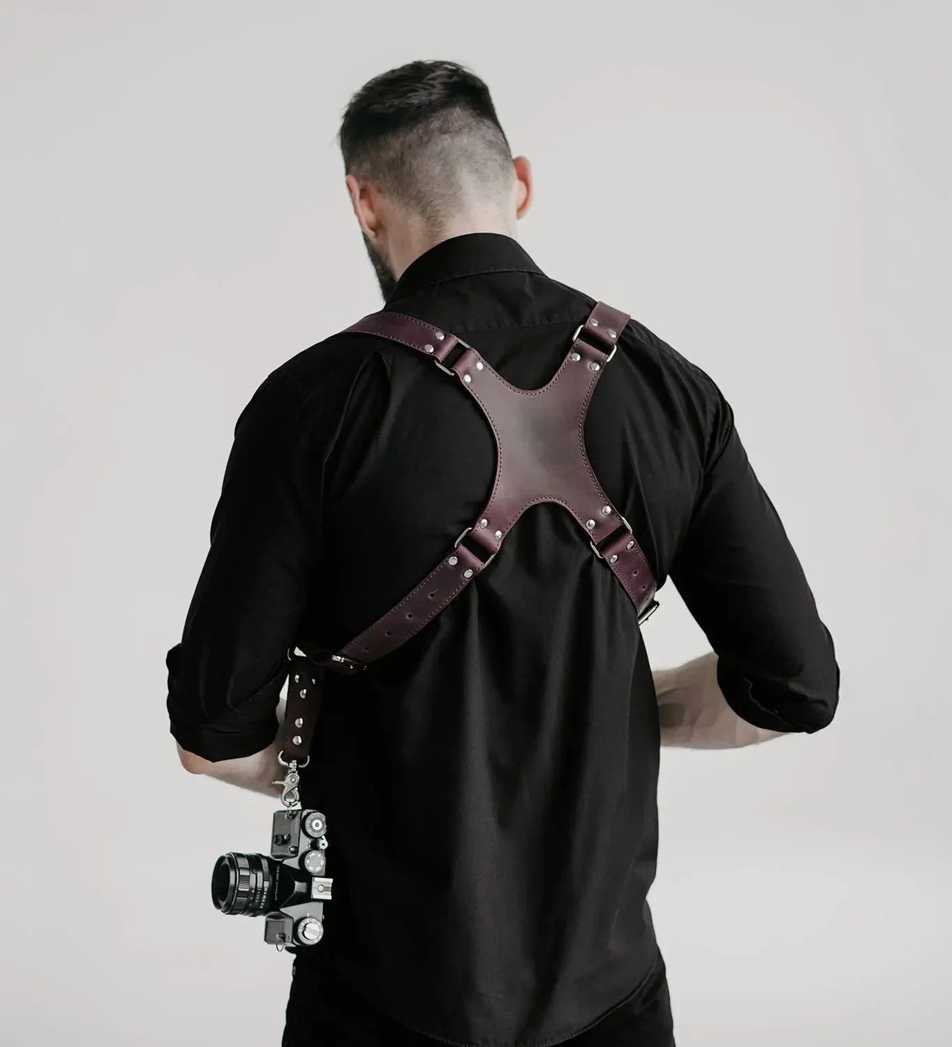 Dual Camera Harness – Matte Leather with Custom Logo Option