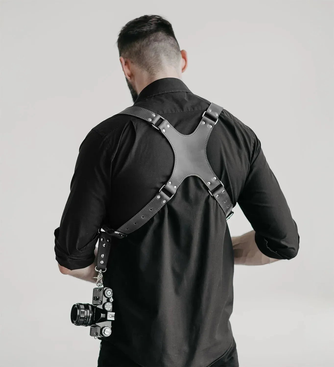 Dual Camera Harness – Matte Leather with Custom Logo Option
