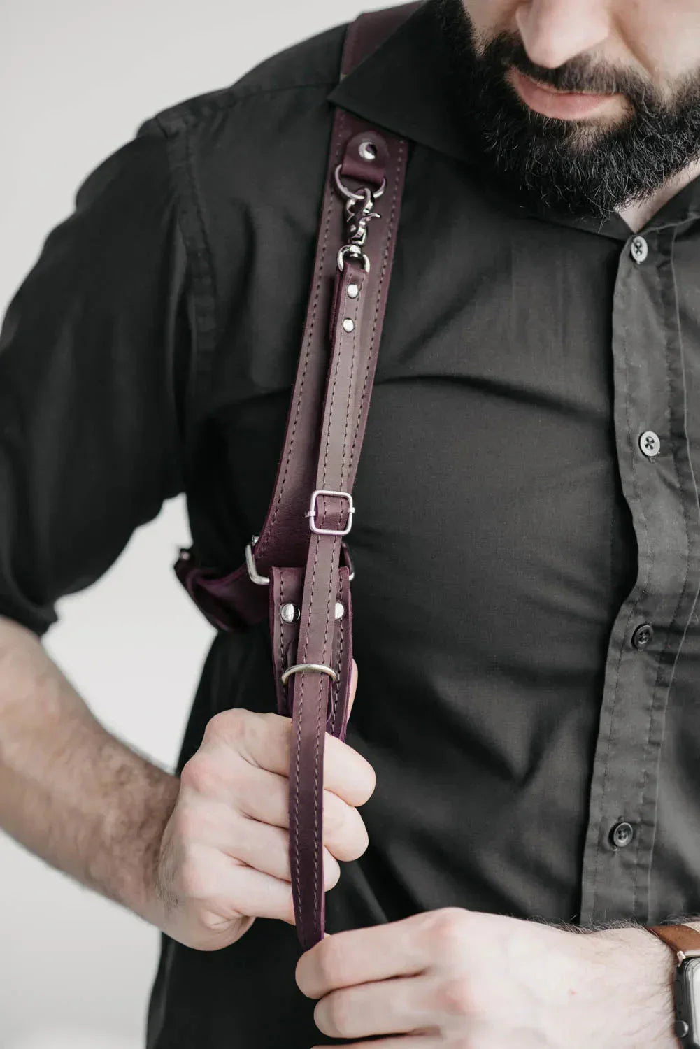 Dual Camera Harness – Matte Leather with Custom Logo Option