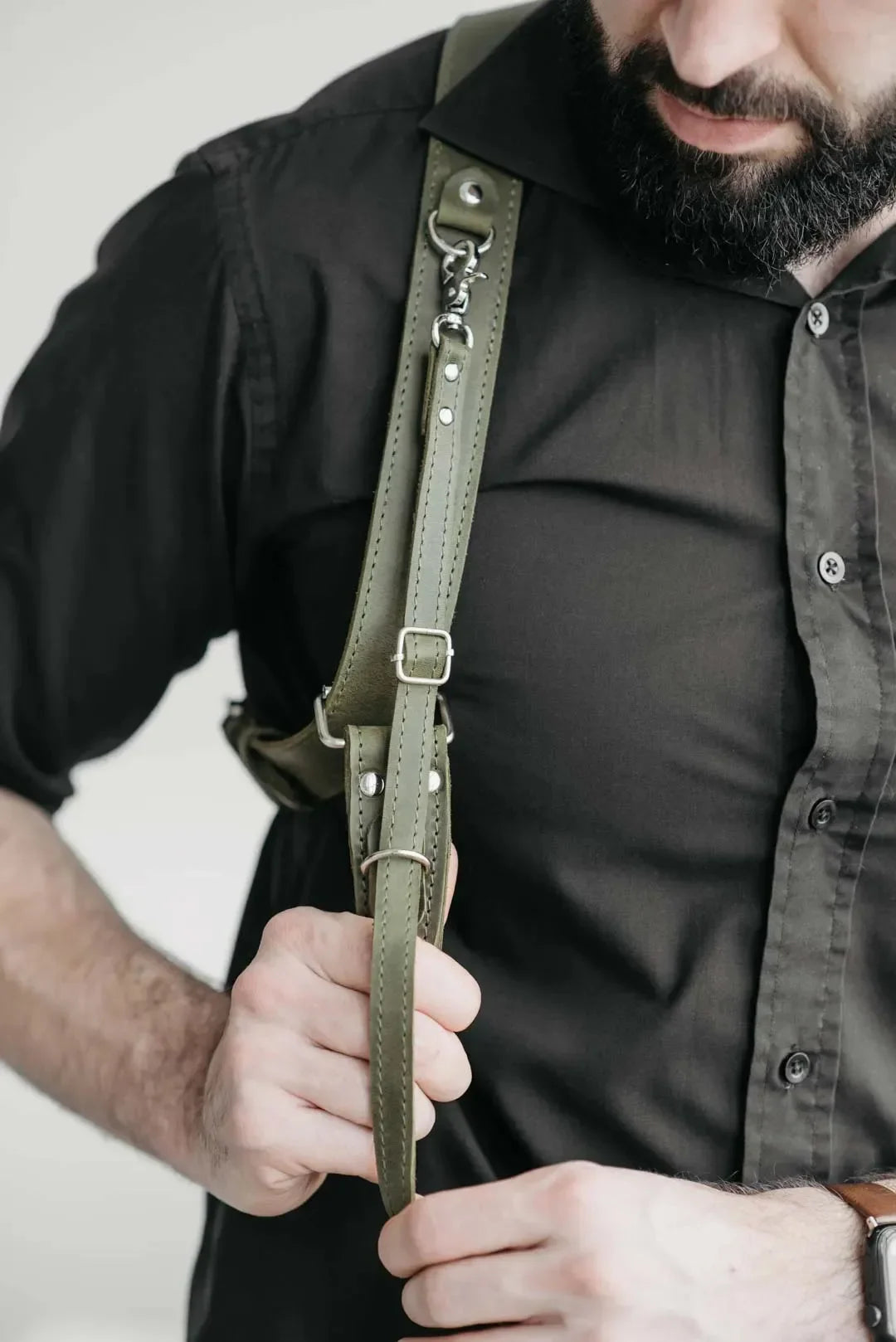 Dual Camera Harness – Matte Leather with Custom Logo Option