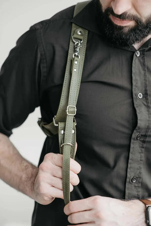 Dual Camera Harness – Matte Leather with Custom Logo Option