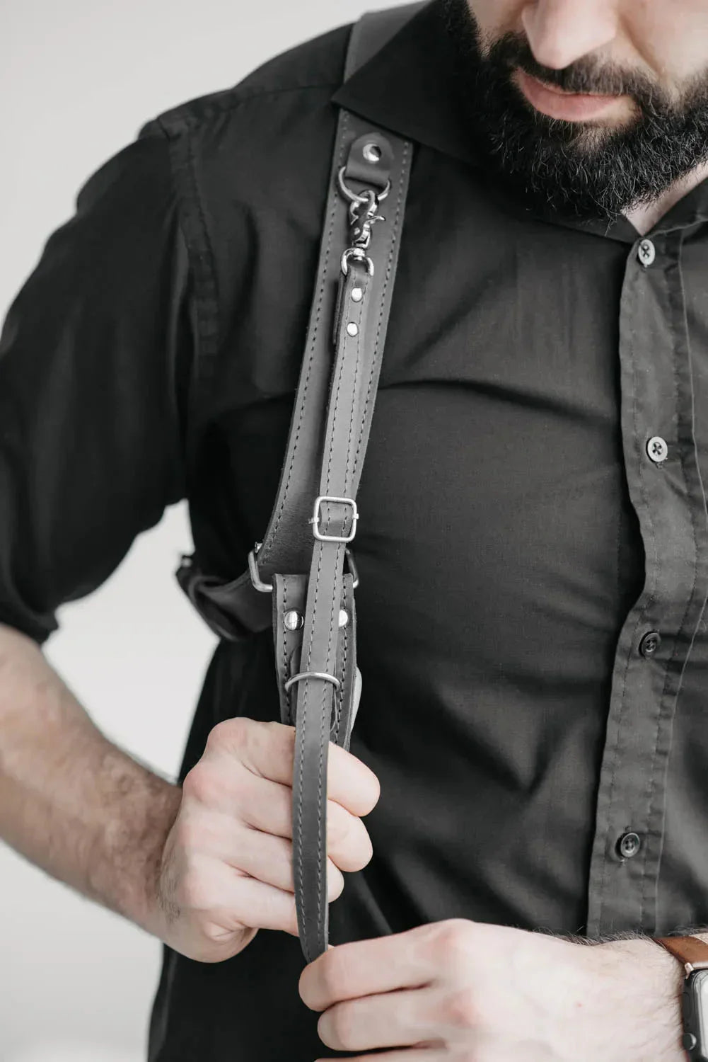 Dual Camera Harness – Matte Leather with Custom Logo Option