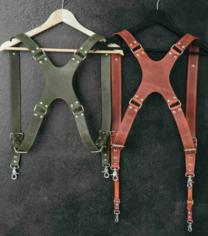 Dual Camera Harness – Matte Leather with Custom Logo Option