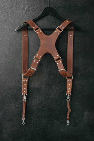 Dual Camera Harness – Matte Leather with Custom Logo Option
