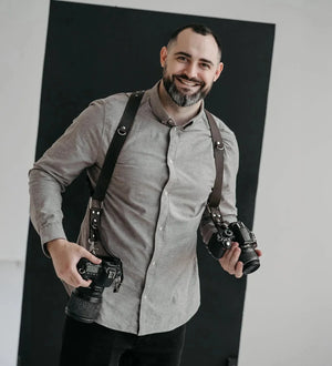 Dual Camera Harness – Matte Leather with Custom Logo Option