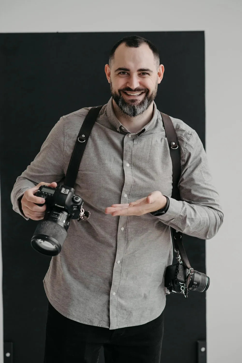 Dual Camera Harness – Matte Leather with Custom Logo Option