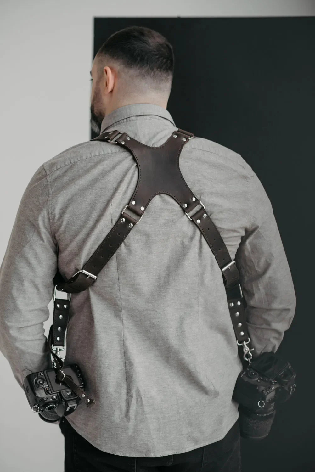 Dual Camera Harness – Matte Leather with Custom Logo Option