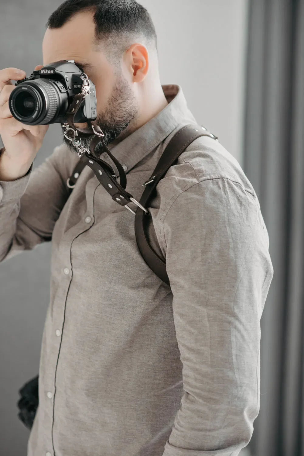 Dual Camera Harness – Matte Leather with Custom Logo Option