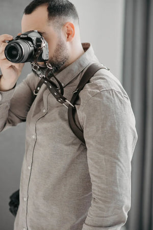 Dual Camera Harness – Matte Leather with Custom Logo Option