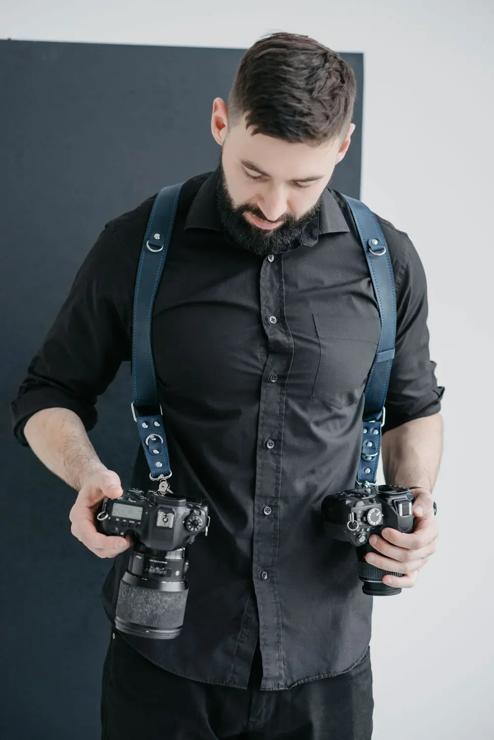 Dual Camera Harness – Matte Leather with Custom Logo Option