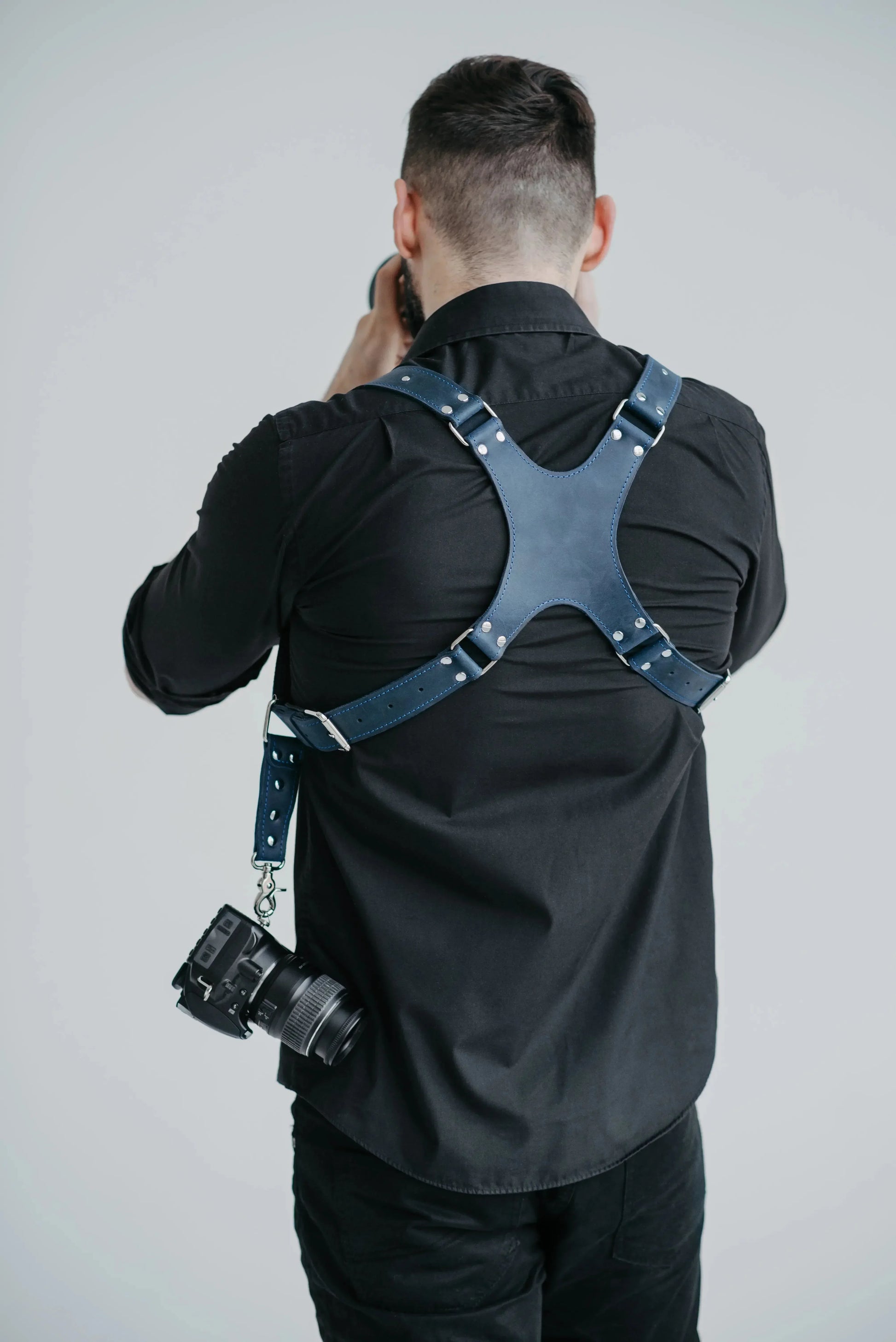 Dual Camera Harness – Matte Leather with Custom Logo Option