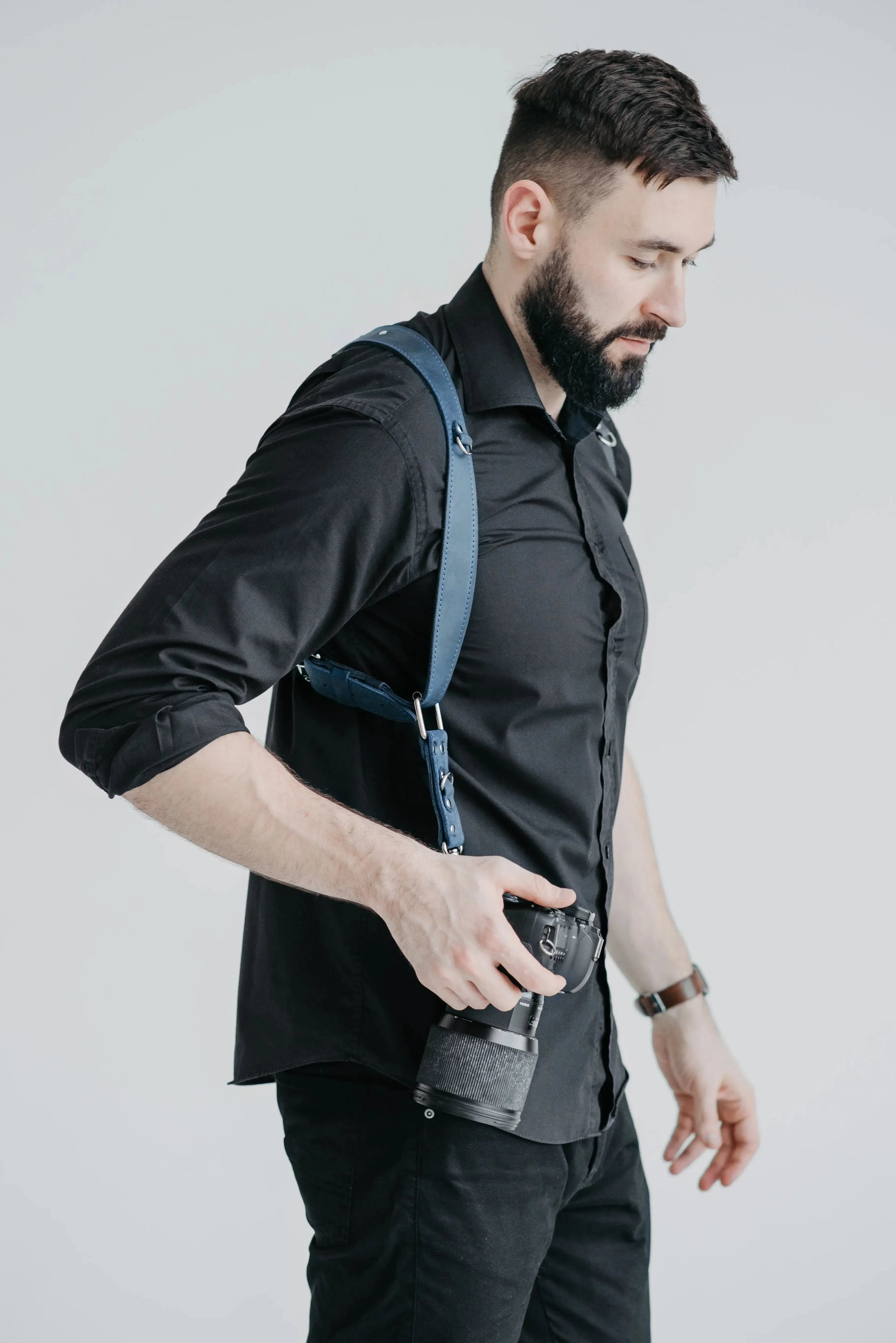 Dual Camera Harness – Matte Leather with Custom Logo Option