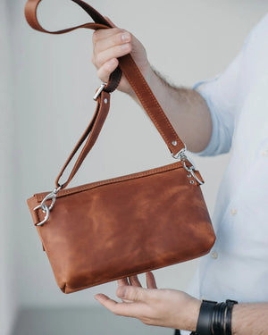 Matte Waxed Leather Unisex Crossbody Bag - Convertible to Waist bag, Clutch