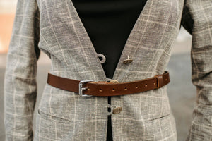 Women's Veg-Tanned Leather Belt – 1” Wide with Elegant Silver Buckle