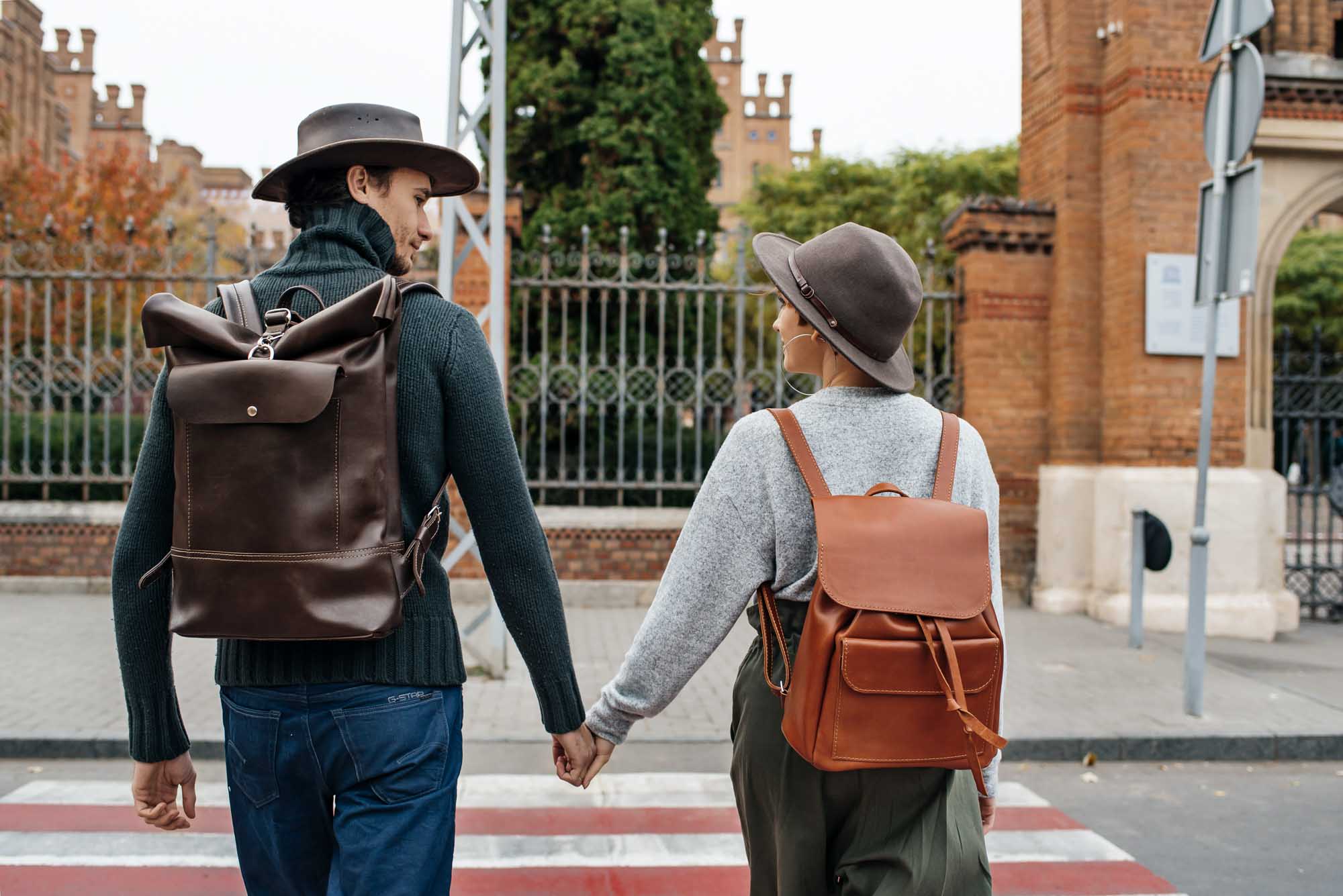 Smooth Leather Backpack with Roll Top – Durable Work & Travel Bag