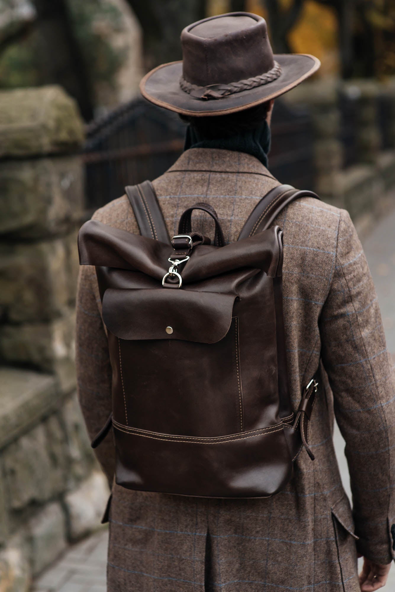 Smooth Leather Backpack with Roll Top – Durable Work & Travel Bag