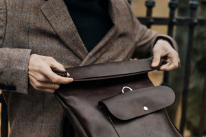 Smooth Leather Backpack with Roll Top – Durable Work & Travel Bag
