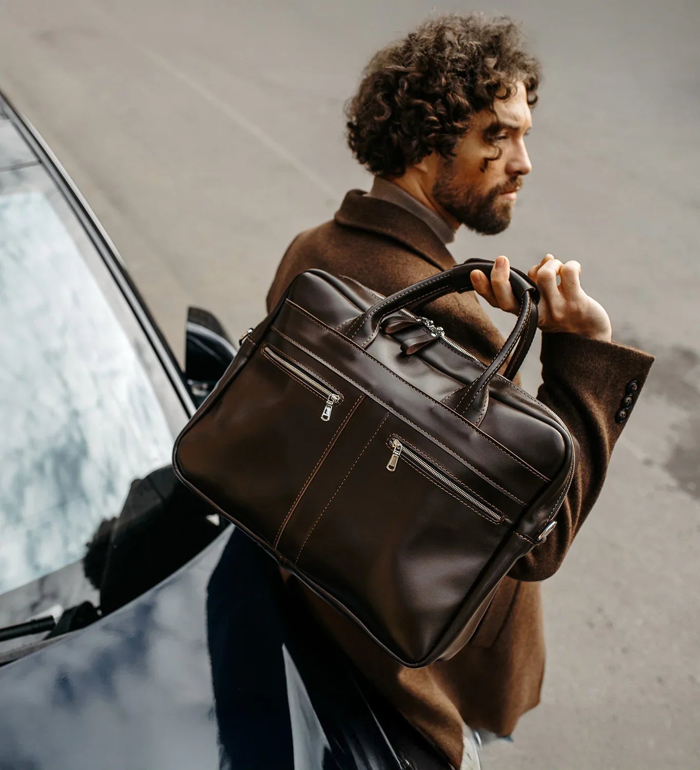 Men's Zippered Leather Briefcase – Work & Everyday Laptop Bag