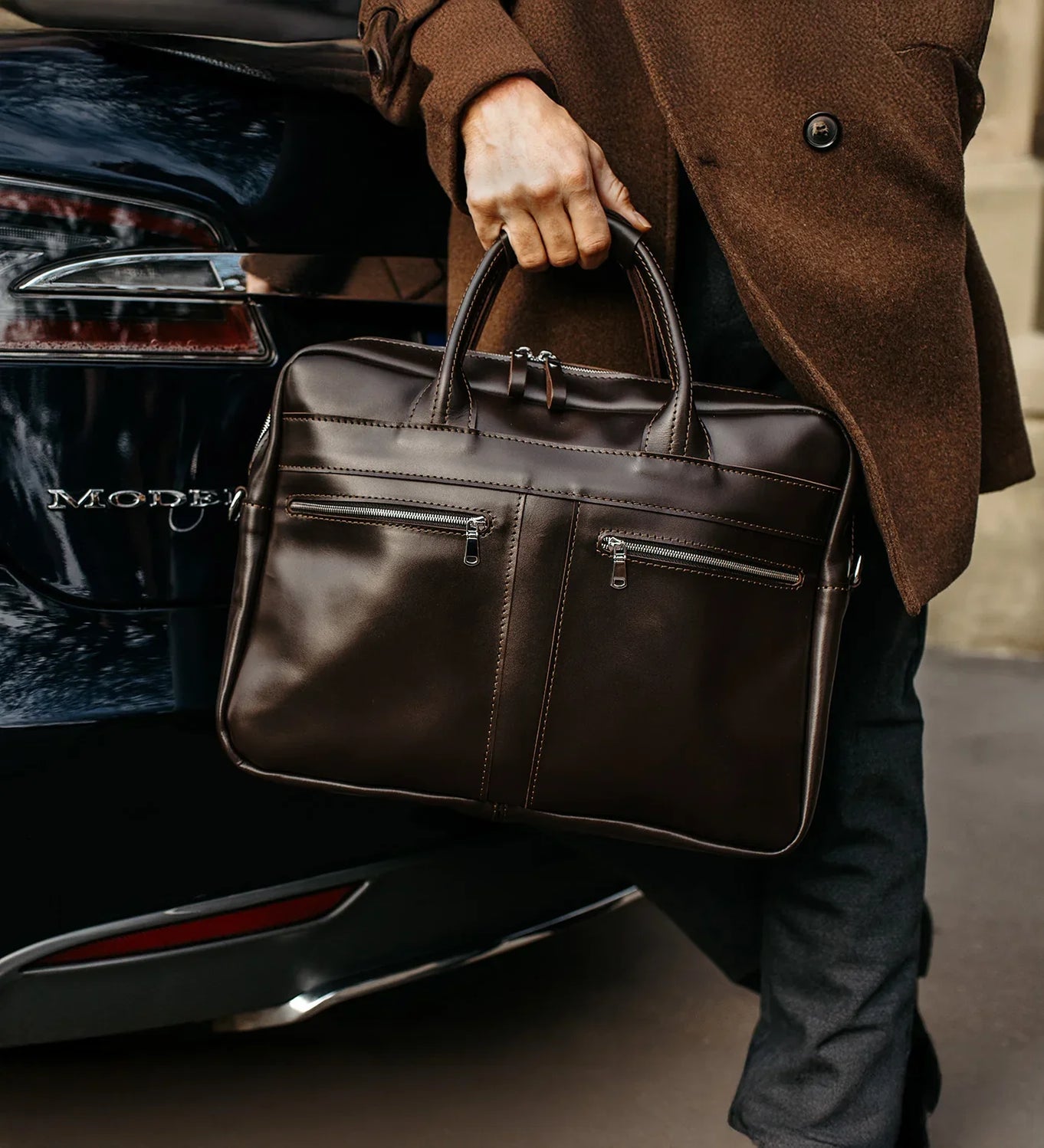 Men's Zippered Leather Briefcase – Work & Everyday Laptop Bag