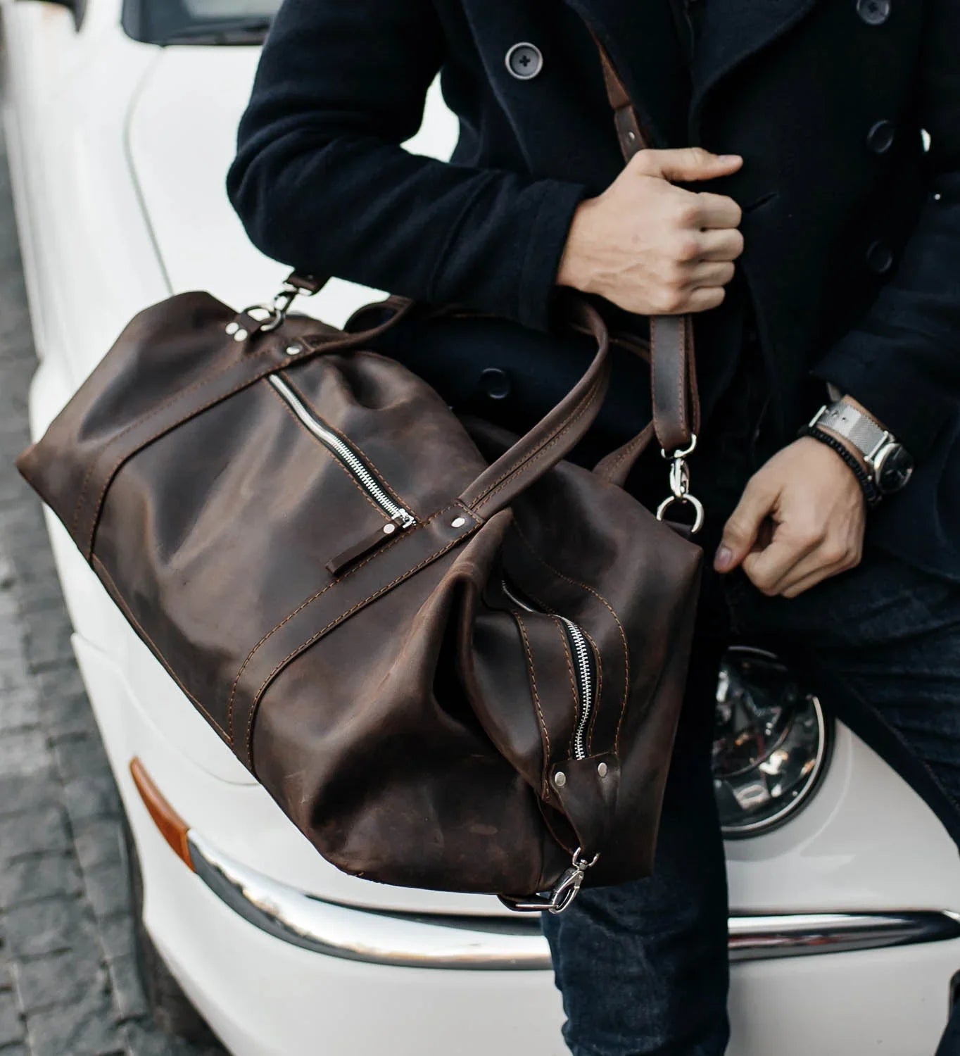Handmade Distressed Leather Duffel – Travel Bag for Men | Stout M/L