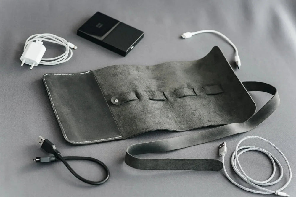 Waxed Leather Roll-Up Organizer – Cables & Tools Wrap