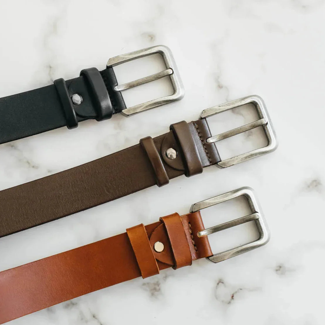 Set of 3 Men’s Belts 1.5" inch wide Vegetable Tanned Leather