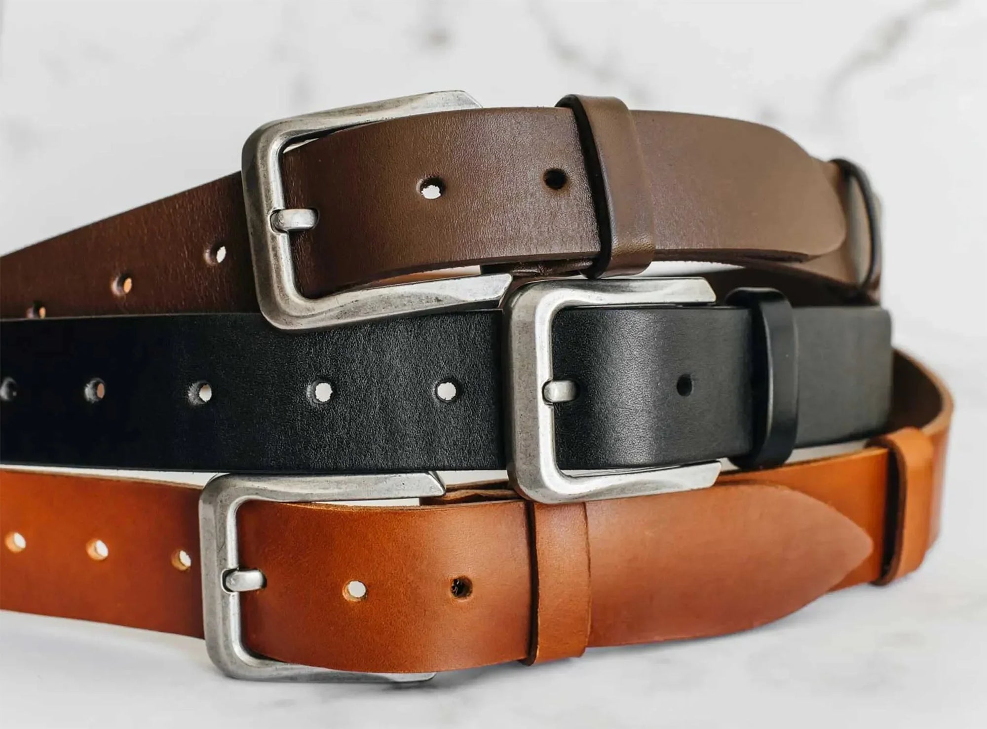 Set of 3 Men’s Belts 1.5" inch wide Vegetable Tanned Leather