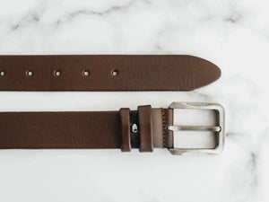 Men’s 1.5" Veg-Tanned Leather Belt with Antique Silver Buckle