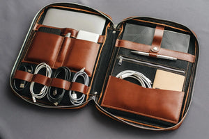 Smooth Leather A4 Folio for Laptop, Cables, Documents