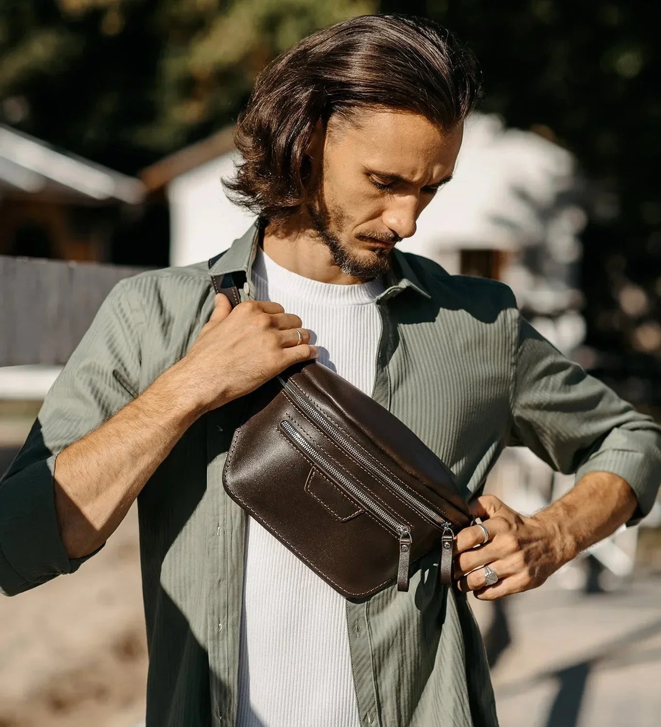 Leather Waist & Crossbody Bag – Unisex Belt Bag with Zippers