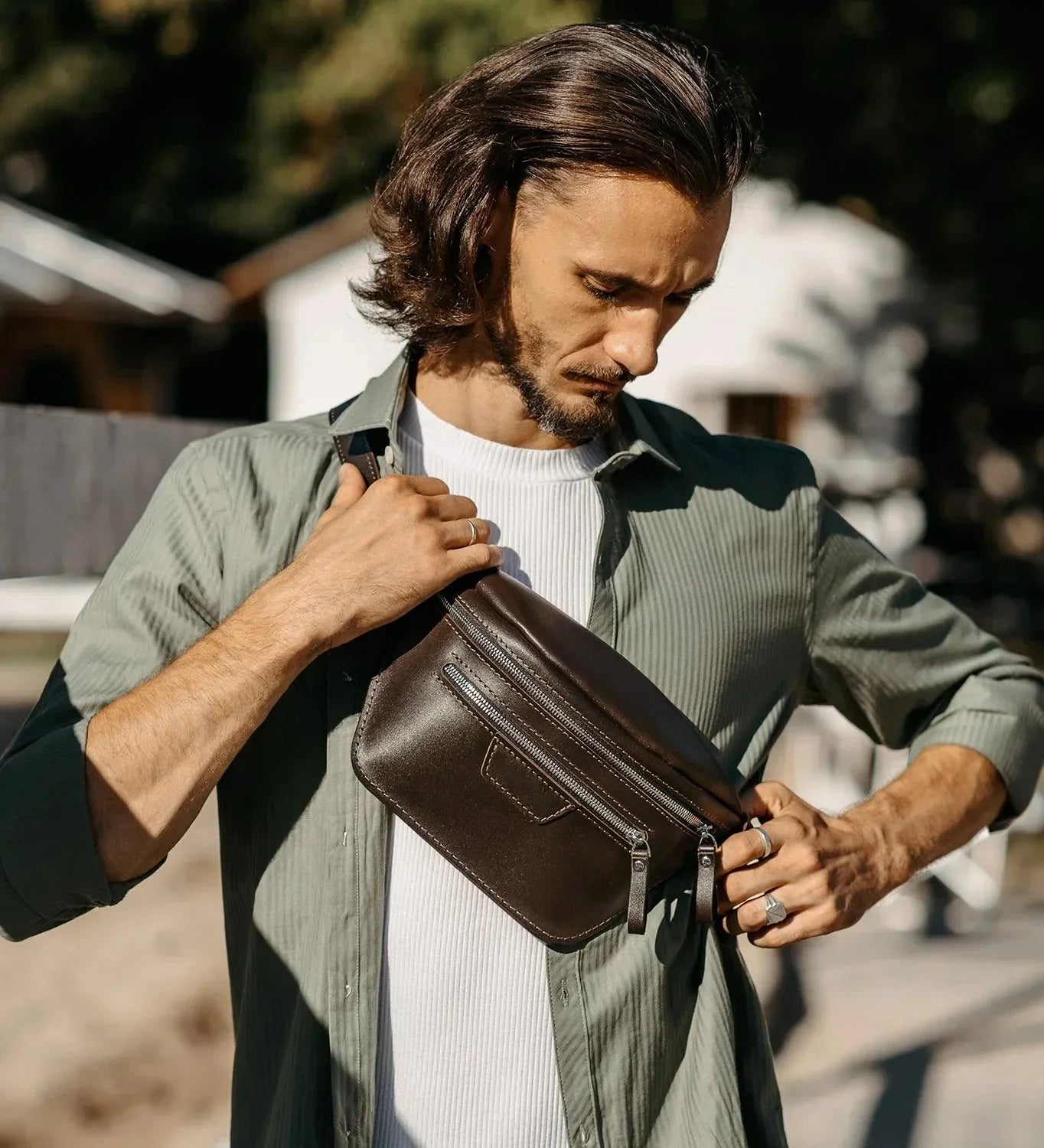 Leather Waist & Crossbody Bag – Unisex Belt Bag with Zippers