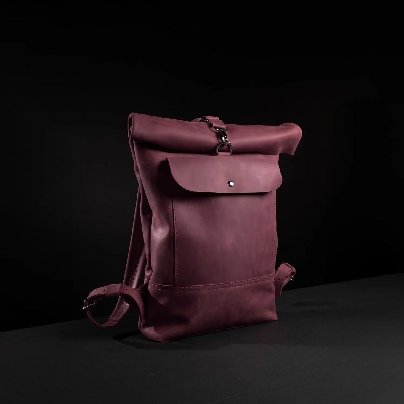 Matte Leather Roll Top Backpack
