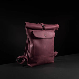 Matte Leather Roll Top Backpack