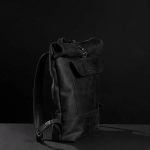 Matte Leather Roll Top Backpack