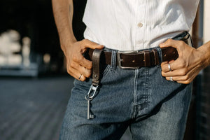 Men’s 1.5" Veg-Tanned Leather Belt with Antique Silver Buckle
