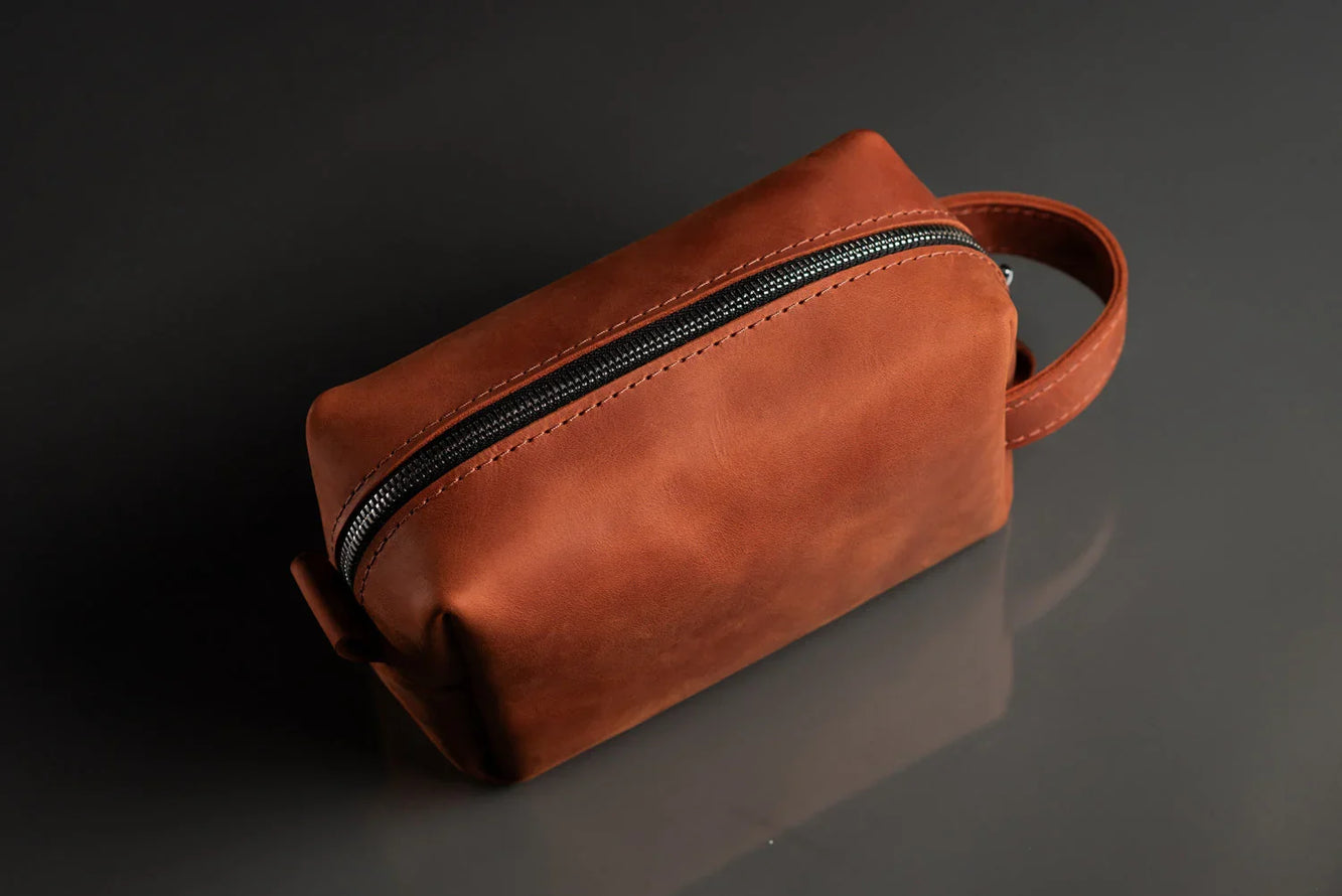 Waxed Matte Leather Dopp Kit – Travel Organizer