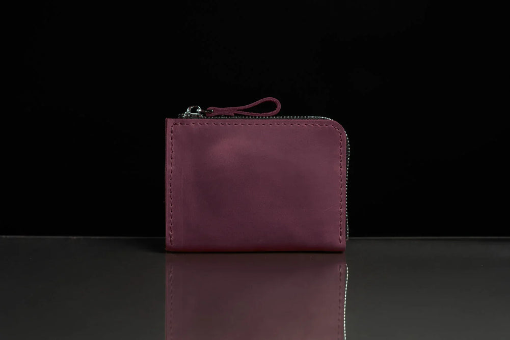 Compact Distressed Leather Wallet with Zipper