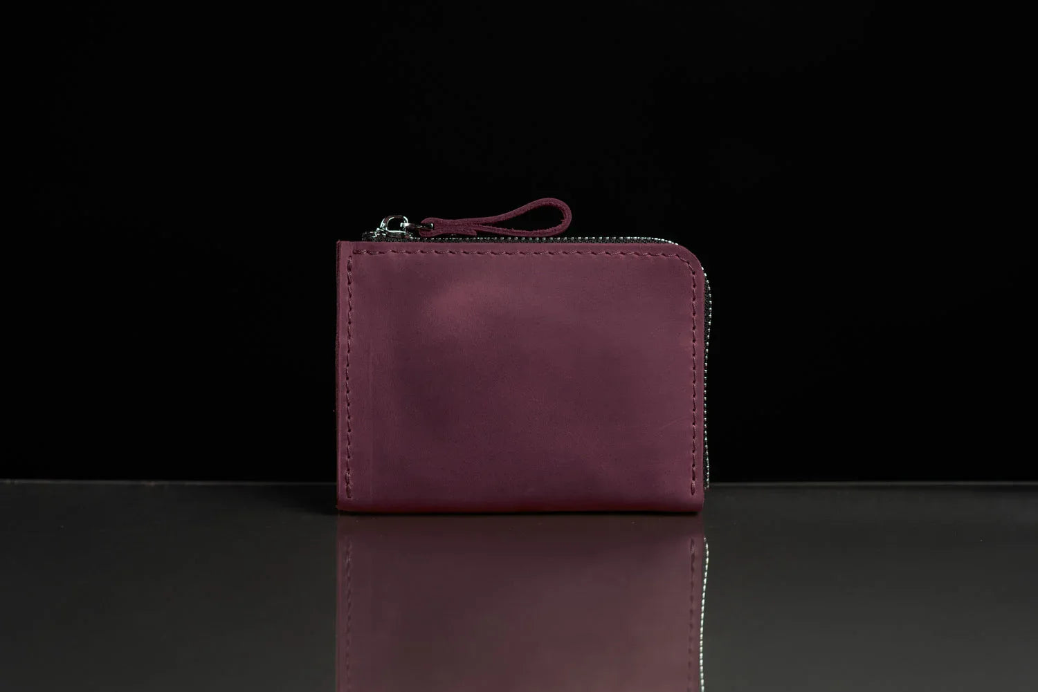 Compact Distressed Leather Wallet with Zipper