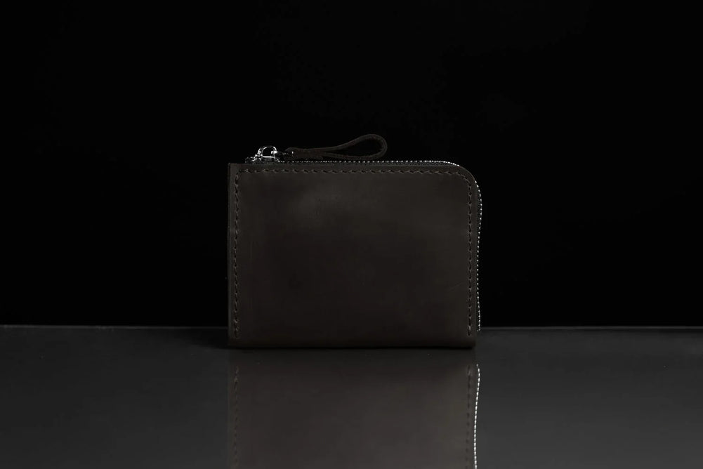 Compact Distressed Leather Wallet with Zipper