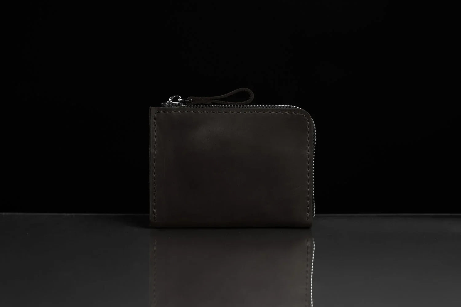 Compact Distressed Leather Wallet with Zipper