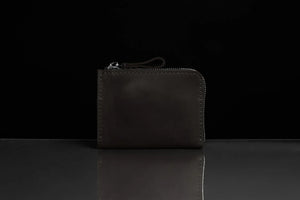 Compact Distressed Leather Wallet with Zipper
