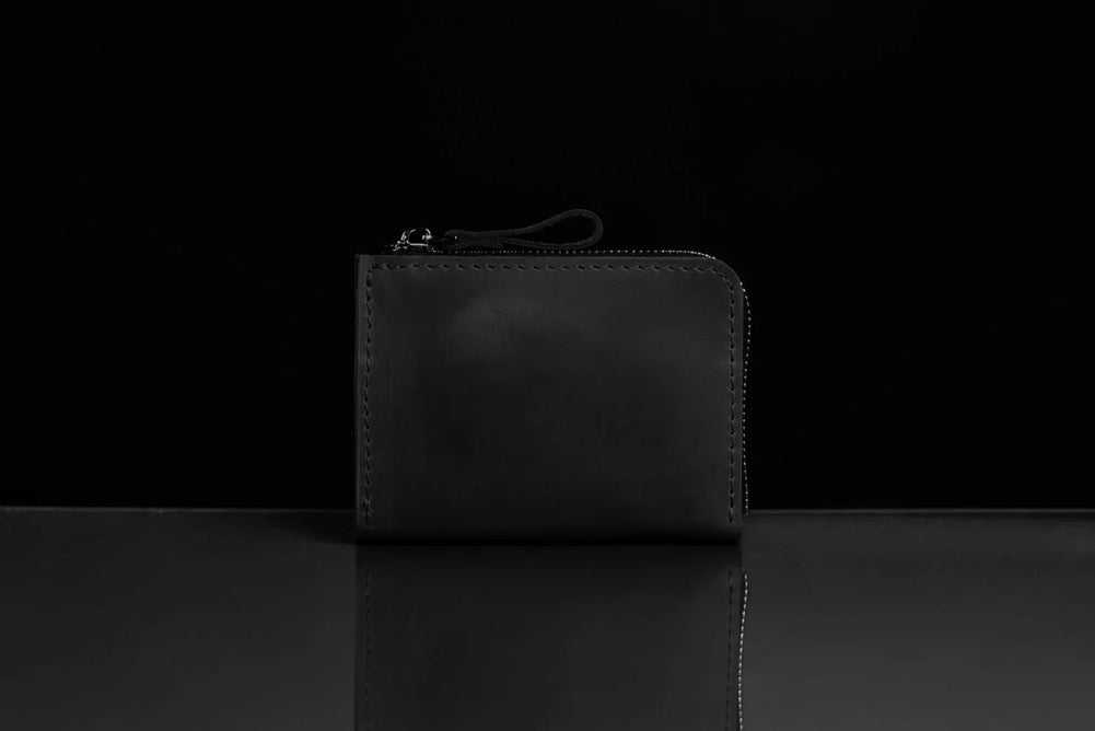 Compact Distressed Leather Wallet with Zipper