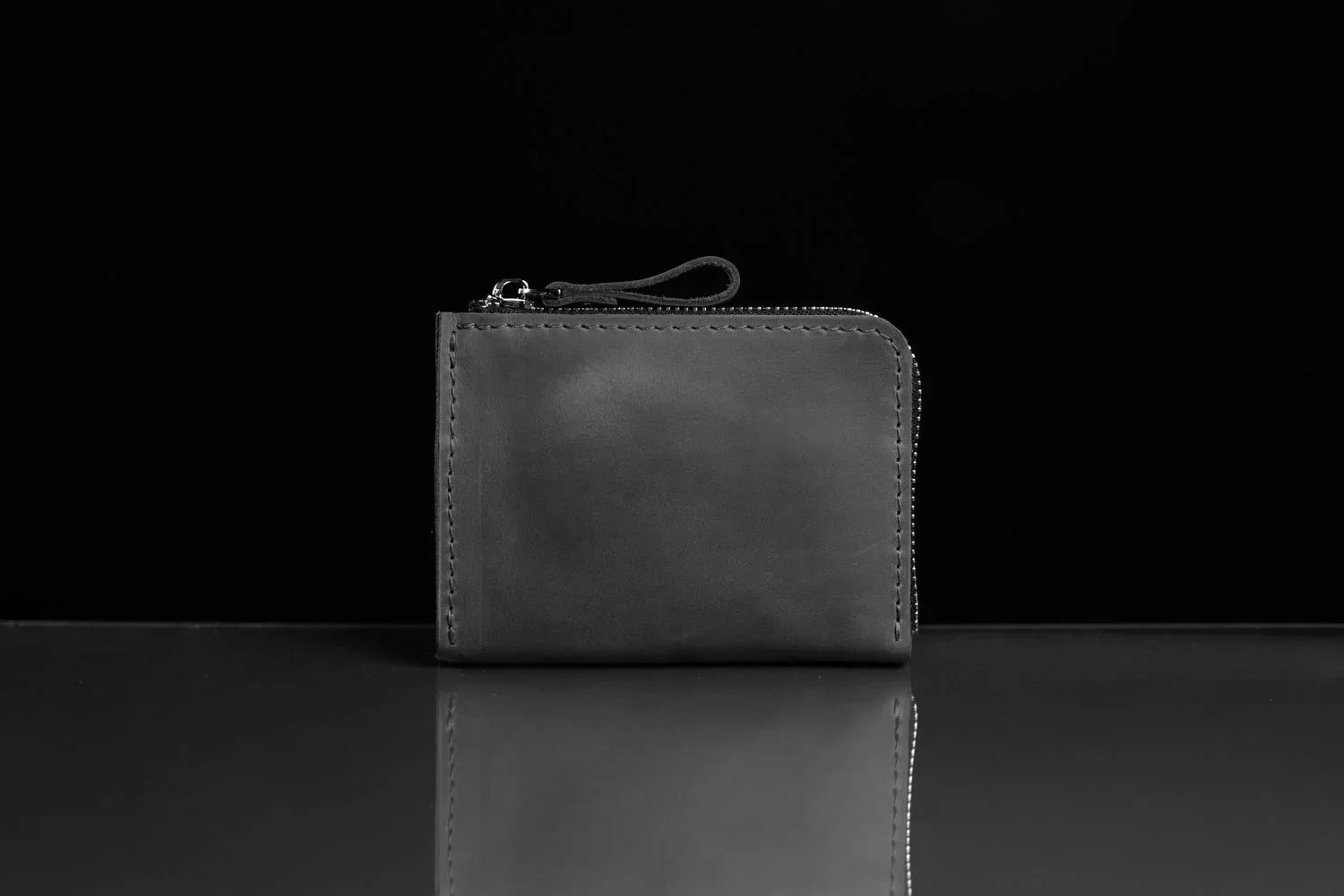 Compact Distressed Leather Wallet with Zipper