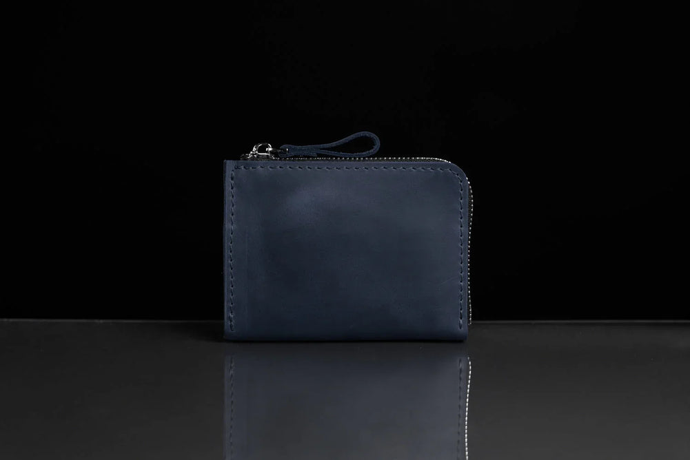 Compact Distressed Leather Wallet with Zipper
