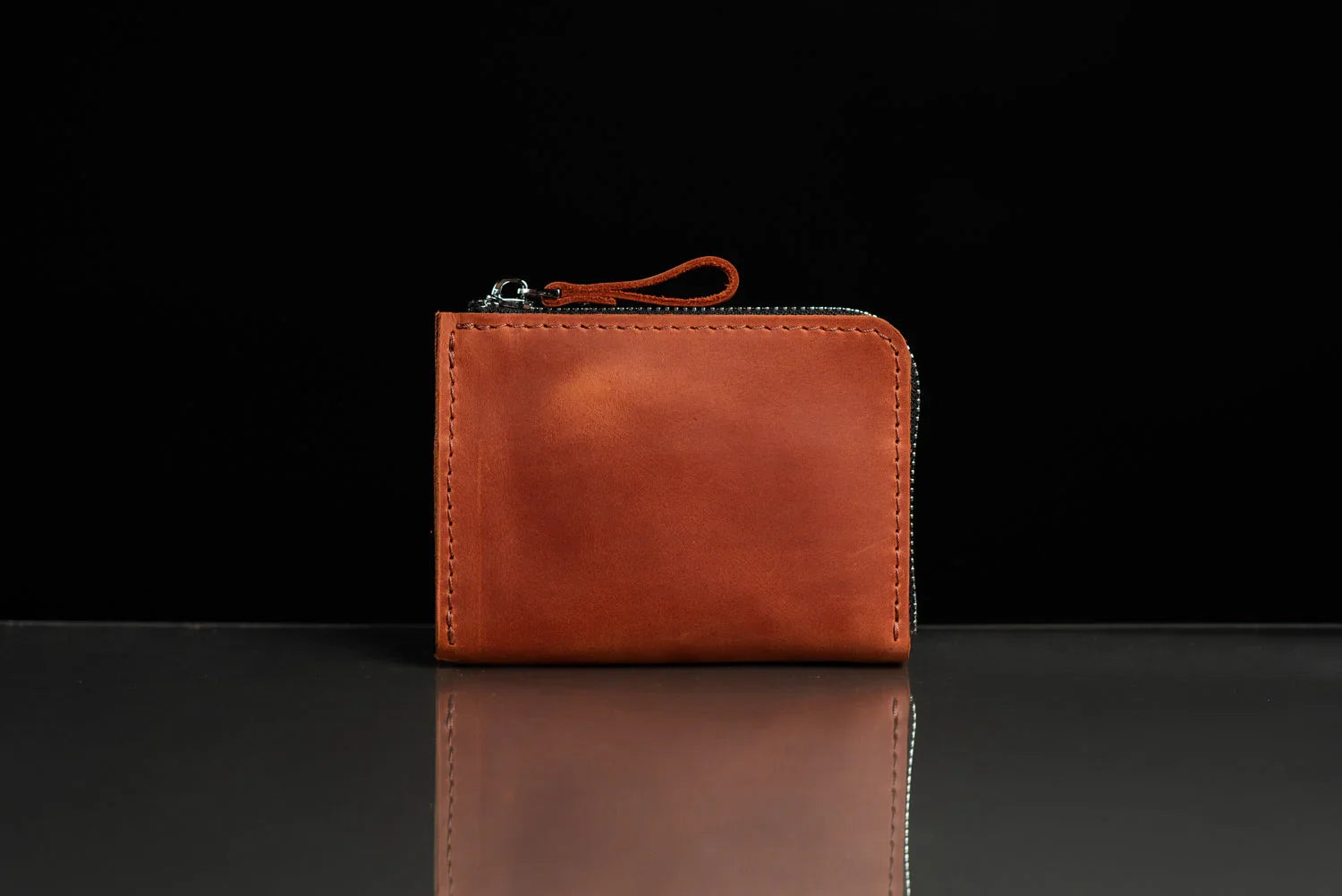 Compact Distressed Leather Wallet with Zipper