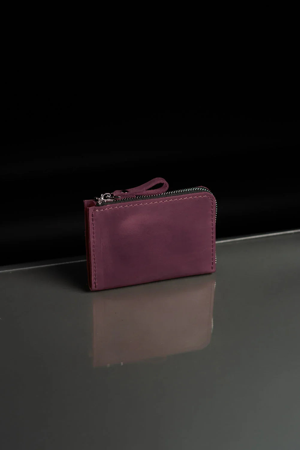 Compact Distressed Leather Wallet with Zipper